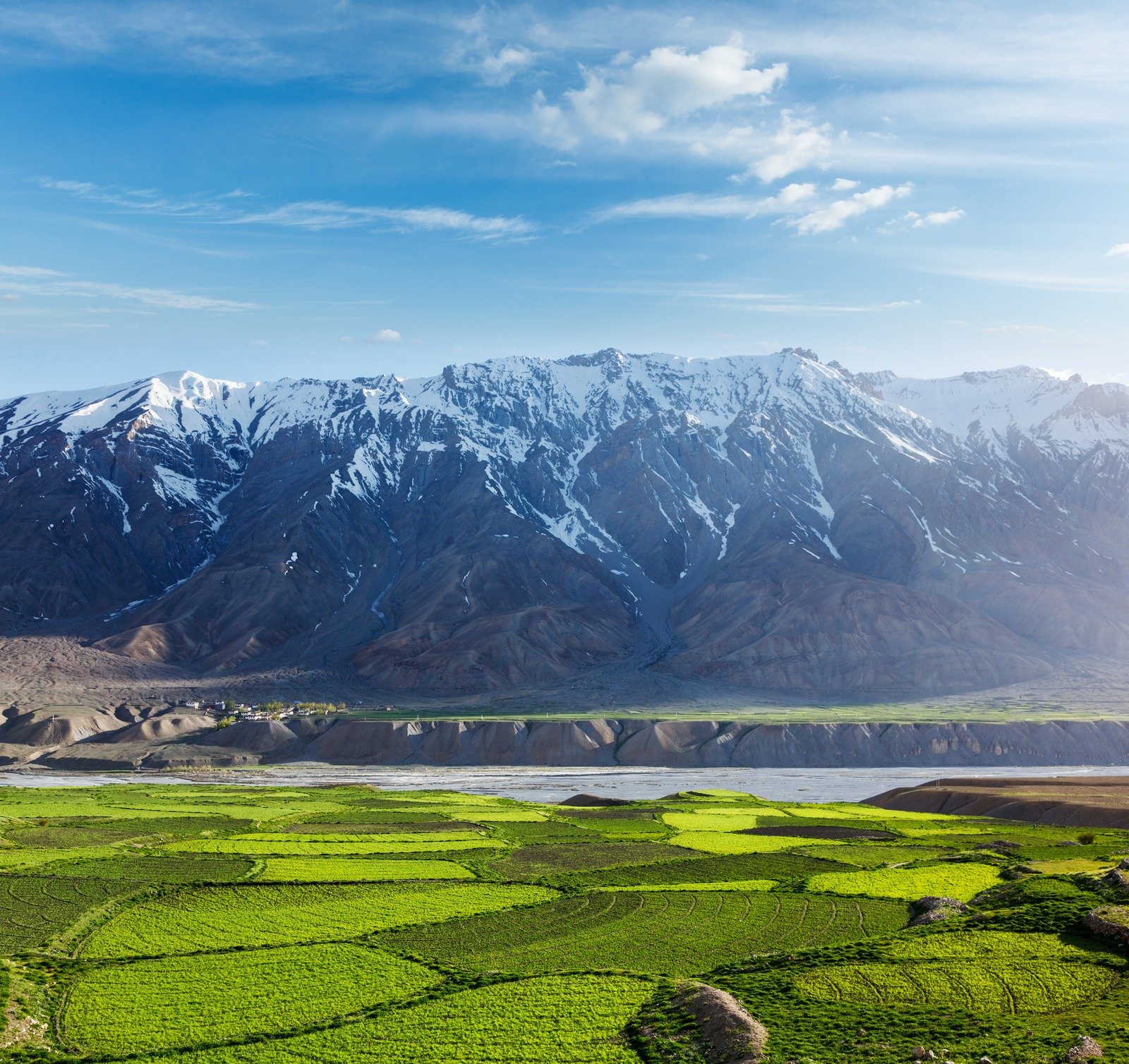 Spiti Valley -  snowcapped Himalayan Mountains. Himachal Pradesh, India